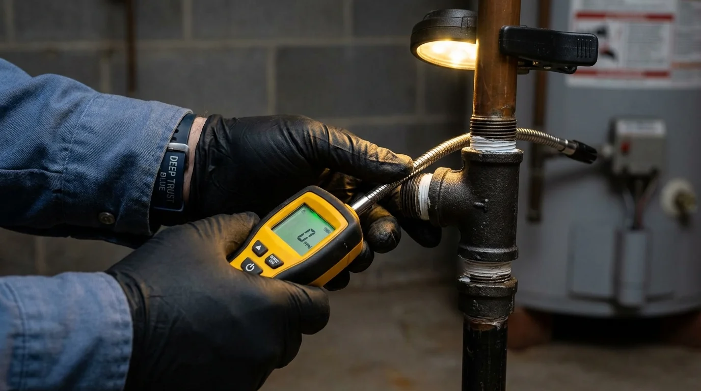 Gas leak detection with electronic sniffer by Johns Plumbing LLC in Odon